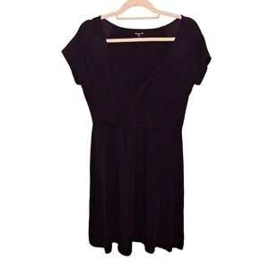 Garnet Hill Black V Neck Twist Front Short Sleeve Knit Dress Size Medium